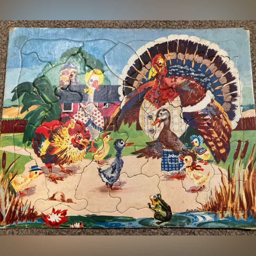Built Rite Puzzle Sta-N-Place Turkey On Farm w Barn & Other Farm Animals VTG
